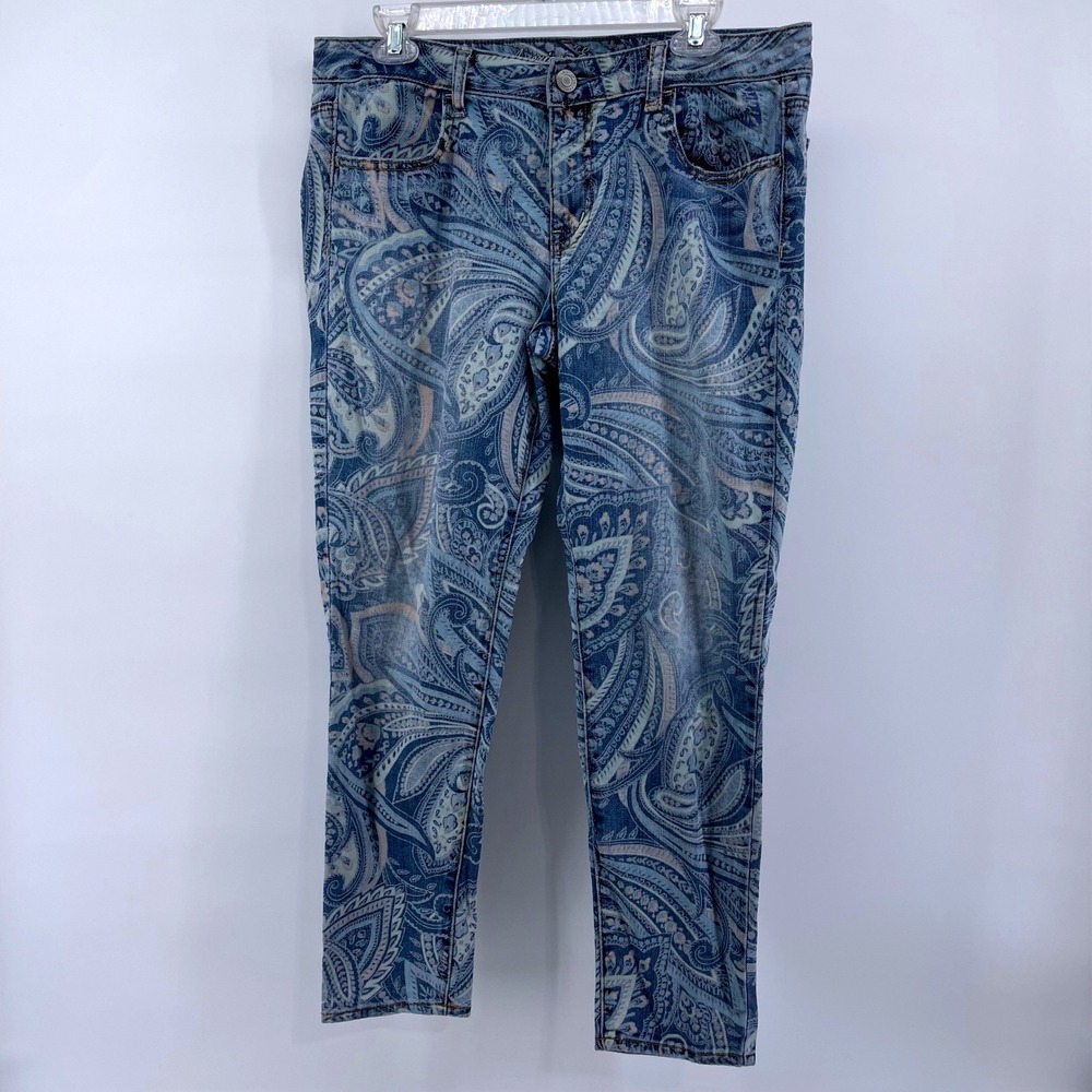 American Eagle Super Stretch Jegging Jeans 12 Regular Blue Paisley Print Skinny